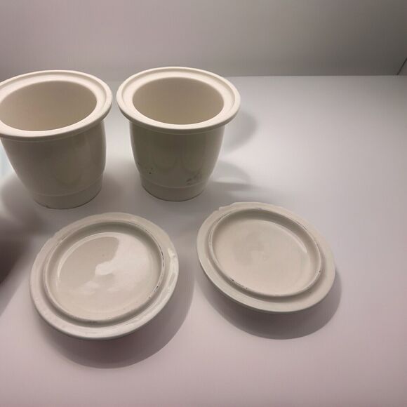 Vintage Handpainted Pottery Pair of Ceramic Tea Strainers with Lids Blue Tulips - Picture 5 of 5